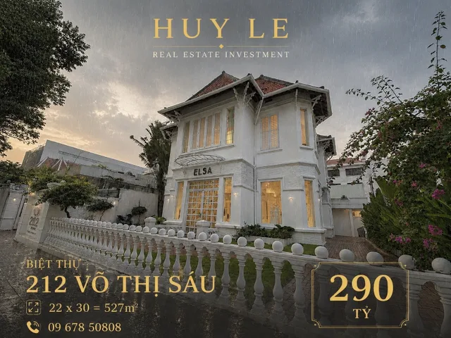Bán Biệt thự cổ mặt tiền 212 Võ Thị Sáu Quận 3 - 22 x 30m = 527,5m2