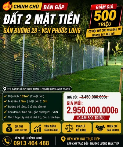 HOT! CHÍNH CHỦ BÁN GẤP ĐẤT 2 MẶT TIỀN