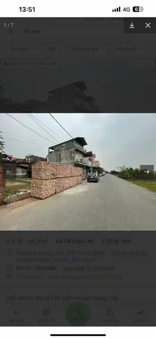 Bán Đất 68.1m2 có sẵn 68.1 m2 thổ cư giá 4.87 tỷ tại Xã Xuân Lâm Huyện Thuận Thành Bắc Ninh
