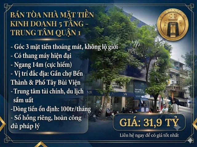 BÁN NHÀ 5 TẦNG, CÓ THANG MÁY, KẾ BÊN CHỢ BẾN THÀNH, GẦN PHỐ BÙI VIỆN, SHR, HOÀN CÔNG ĐỦ