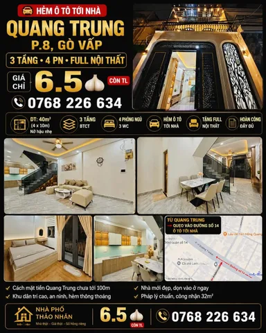 Bán Nhà riêng 40m2 có sẵn 40 m2 thổ cư giá 6.5 tỷ tại Đường số 14 Phường 8 Quận Gò Vấp TP. Hồ Chí Minh