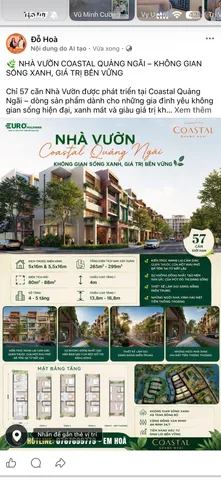 Nhà vườn Coastal Quảng Ngãi  80m2 4 tầng giá 4.88 tỷ tại Xã Nghĩa Hòa Huyện Tư Nghĩa Quảng Ngãi