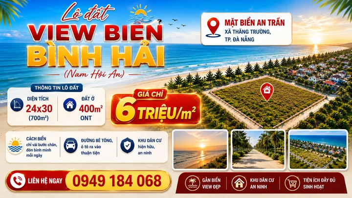 Lô đất view biển Bình Hải (Nam Hội An) - Chỉ cách biển một lô đất