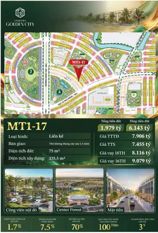 BÁN LIỀN KỀ VINHOMES GOLDEN CITY – MT1-17 | 75M² | GIÁ TỐT