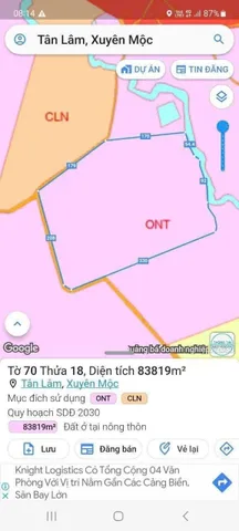 Bán Đất 83918m2 giá 33 tỷ tại Xã Tân Lâm Huyện Xuyên Mộc Bà Rịa - Vũng Tàu
