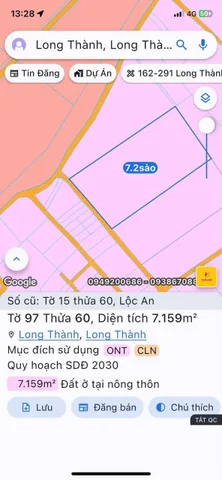 Bán Đất 7159m2 có sẵn 100 m2 thổ cư giá 21 tỷ tại Xã Lộc An Huyện Long Thành Đồng Nai
