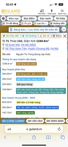 Bán Đất 1248.8m2 có sẵn 100 m2 thổ cư giá 15 tỷ tại Xã Thủy Xuân Tiên Huyện Chương Mỹ Hà Nội