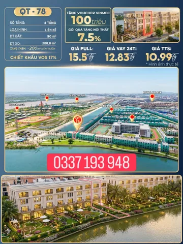 Bán cặp đôi liền kề sân vườn 180m2 QT-78, QT-79 khu Quý Tộc Vinhomes Vũ Yên Hải Phòng.