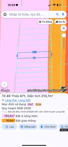 Bán Đất 213m2 có sẵn 100 m2 thổ cư giá 730 triệu tại Xã Láng Dài Huyện Đất Đỏ Bà Rịa - Vũng Tàu