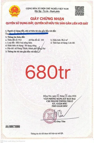 Bán Đất 135m2 có thổ cư giá 680 triệu tại - Xã Hưng Thịnh Huyện Trảng Bom Đồng Nai