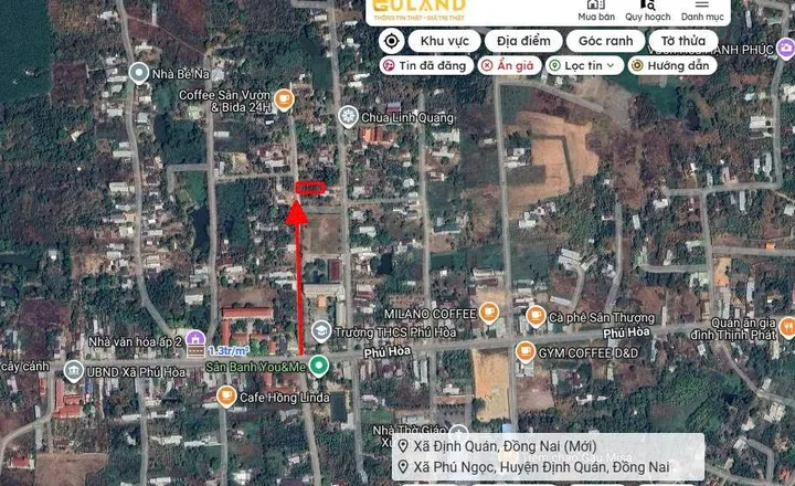 Bán Đất 142.5m2 có sẵn 100 m2 thổ cư giá 580 triệu tại Xã Phú Hòa Huyện Định Quán Đồng Nai