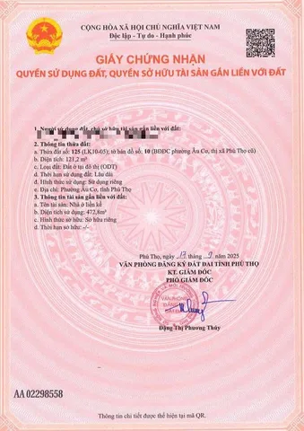 Bán Nhà riêng 121m2 có sẵn 121 m2 thổ cư giá 6.95 tỷ tại Đường Trường Chinh Phường Âu Cơ Thị xã Phú Thọ Phú Thọ