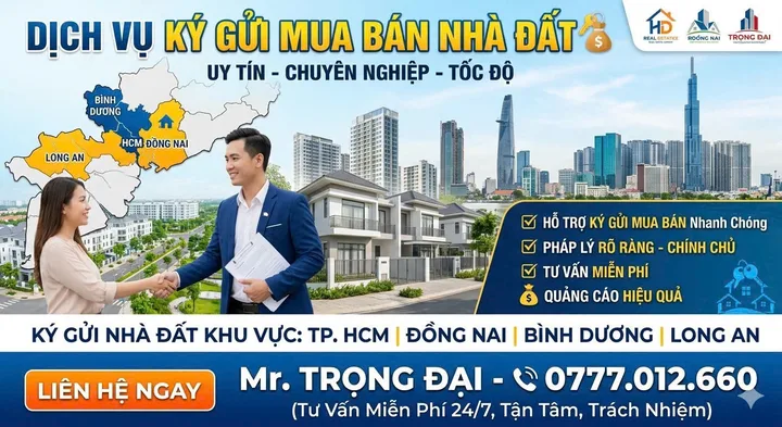 Anh/chị chủ nhà đang cần bán nhanh, cần tìm người thiện chí?
👉 Trọng Đại chuyên hỗ trợ mua bán, ký gửi nhà đất tại: TP.HCM - Bình Dương - Đồng Nai - Long An.
✅ Hỗ trợ từ A-Z: Định giá, chụp ảnh, đăng tin, tiếp khách.
✅ Phí dịch vụ hợp lý - Hiệu quả thự