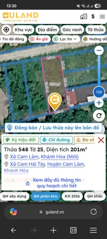 Bán Đất 201m2 giá 1.8 tỷ tại Đường Lý Thái Tổ Xã Cam Hải Tây Huyện Cam Lâm Khánh Hòa
