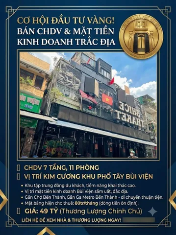 BÁN CHDV 7 TẦNG, 11 PN, MẶT TIỀN PHỐ TÂY BÙI VIỆN, KẾ BÊN GA METRO, GẦN CHỢ BẾN THÀNH, SHR