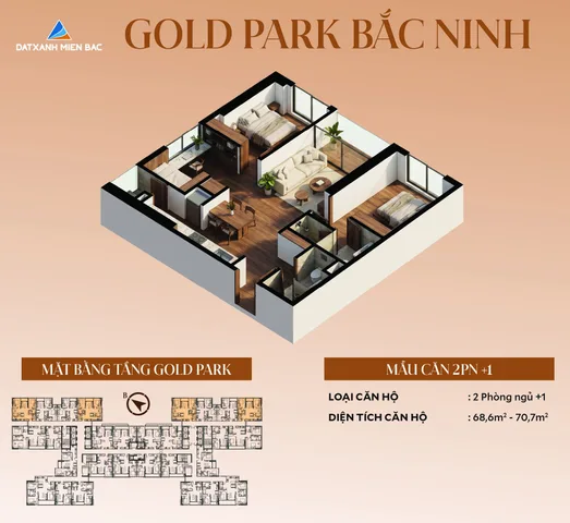 Chỉ 47tr/m2, CH 2N, 67m2 tại Gold Park Bắc Ninh, CK đến 11%, HTLS 24 tháng