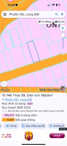 Bán Đất 160m2 có sẵn 160 m2 thổ cư giá 2.55 tỷ tại Xã Lộc An Huyện Đất Đỏ Bà Rịa - Vũng Tàu