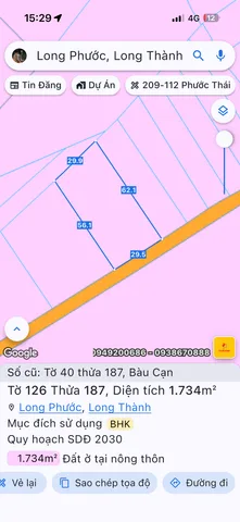 Bán Đất 1734m2 có sẵn 1714 m2 thổ cư giá 8.6 tỷ tại Xã Bàu Cạn Huyện Long Thành Đồng Nai