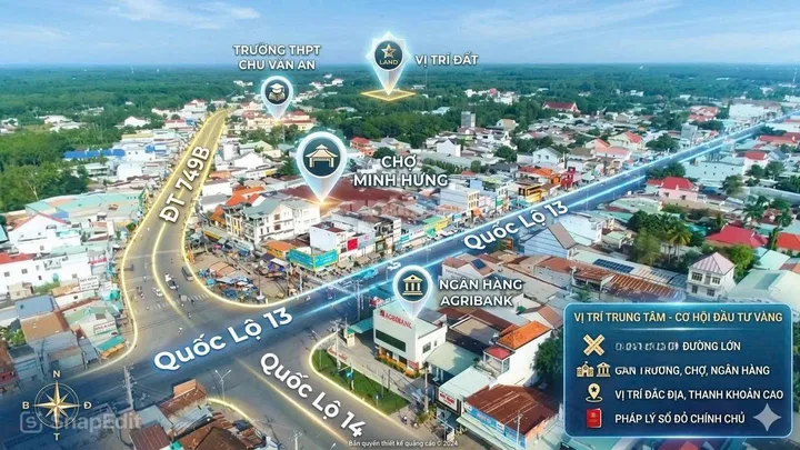 Bán lô đất 200m2. Có thổ cư. Dân ở kín mít- Giá full 595 triệu tại - Ngay TT Chơn Thành - Bình Phước