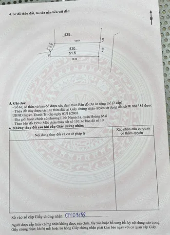 Bán Đất 51.5m2 có sẵn 51.5 m2 thổ cư giá 8.3 tỷ tại - Phường Vĩnh Hưng Hà Nội