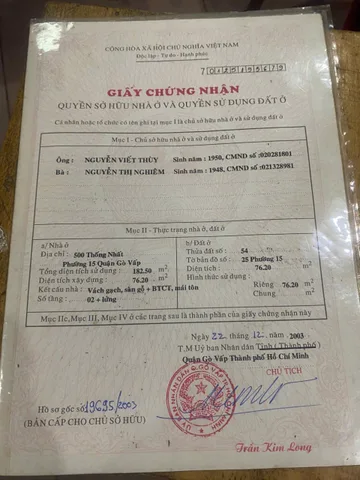 BDS HVL [NC] BÁN CĂN 500 THỐNG NHẤT GÒ VẤP