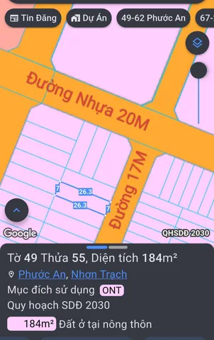 Bán Đất 184m2 full thổ cư giá 2.1 tỷ tại Đường Lê Hồng Phong Xã Long Thọ Huyện Nhơn Trạch Đồng Nai