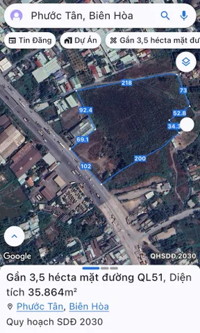 Bán Đất 35000m2 có sẵn 150 m2 thổ cư giá 262.5 tỷ tại Xã Phước Tân Thành phố Biên Hòa Đồng Nai