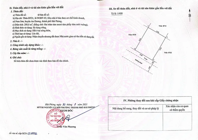 Bán Đất 289m2 có sẵn 289 m2 thổ cư giá 6.5 tỷ tại - Chọn - Xã Nam Sơn Huyện An Dương Hải Phòng