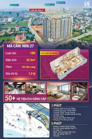 CHỈ 1,3 TỶ SỞ HỮU CĂN HỘ 5★ TRUNG TÂM VIỆT TRÌ – DUY NHẤT!