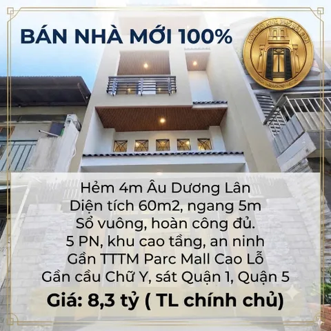 BÁN NHÀ ĐẸP 5 TẦNG BTCT CHẮC CHẮN, 5 PN, HẺM 4M, TT QUẬN 8, GẦN CẦU CHỮ Y, SHR, HOÀN CÔNG