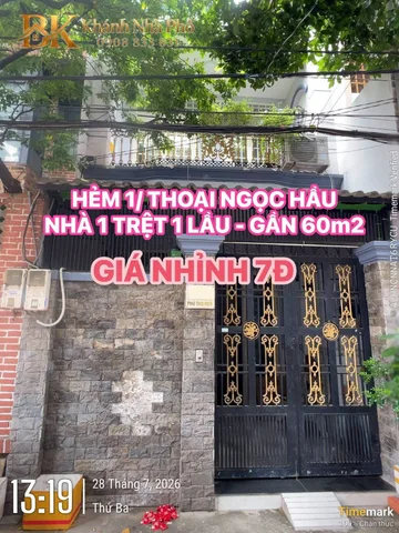 🏠 HẺM 1/ PHÚ THỌ HOÀ, TÂN PHÚ - DT GẦN 60m2 - NHÀ 1 TRỆT 1 LẦU - GIÁ NHỈNH 7Đ 💕