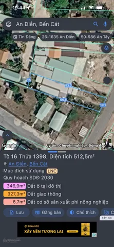 Bán đất DT748 An Điền, 10,3 tỷ, 512m2, pháp lý đầy đủ. Thổ cư 160m2. Có nhà C4