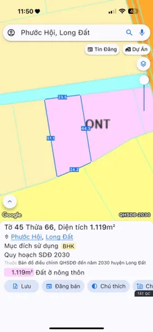 Bán Đất 1119m2 có sẵn 200 m2 thổ cư giá 2.99 tỷ tại Xã Phước Hội Huyện Đất Đỏ Bà Rịa - Vũng Tàu