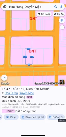 Bán Đất 516m2 có sẵn 516 m2 thổ cư giá 1.3 tỷ tại Xã Hòa Hưng Huyện Xuyên Mộc Bà Rịa - Vũng Tàu