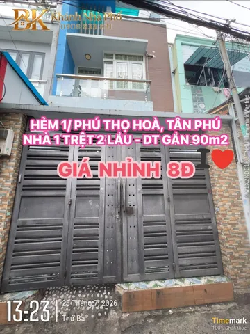 🏠 HẺM 1/ PHÚ THỌ HOÀ, TÂN PHÚ - NHÀ 1 TRỆT 2 LẦU - DT GẦN 90m2 - GIÁ NHỈNH 8Đ💕💕