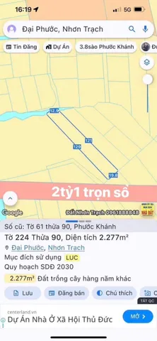 Bán Đất 2277m2 giá 2.1 tỷ tại Xã Phước Khánh Huyện Nhơn Trạch Đồng Nai