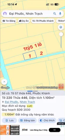 Bán Đất 1100m2 giá 1.5 tỷ tại Xã Phước Khánh Huyện Nhơn Trạch Đồng Nai