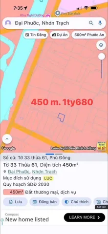 Bán Đất 450m2 giá 1.68 tỷ tại Xã Phú Đông Huyện Nhơn Trạch Đồng Nai