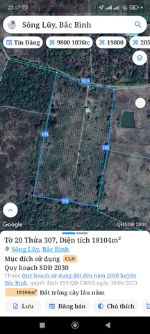 Bán Đất 18635m2 giá 3.8 tỷ tại Xã Sông Lũy Huyện Bắc Bình Bình Thuận