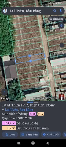 Bán Đất 135m2 có sẵn 135 m2 thổ cư giá 900 triệu tại Thị trấn Lai Uyên Huyện Bàu Bàng Bình Dương