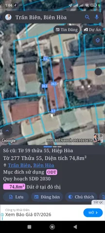 Bán Đất 74m2 có sẵn 74 m2 thổ cư giá 1.2 tỷ tại Phường Hiệp Hòa Thành phố Biên Hòa Đồng Nai