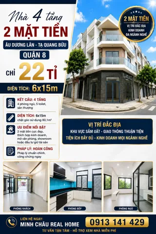 Nhà 4 tầng, 6x15m, 2 mặt tiền Tạ Quang Bửu – Âu Dương Lân, Quận 8, chỉ 22 tỉ