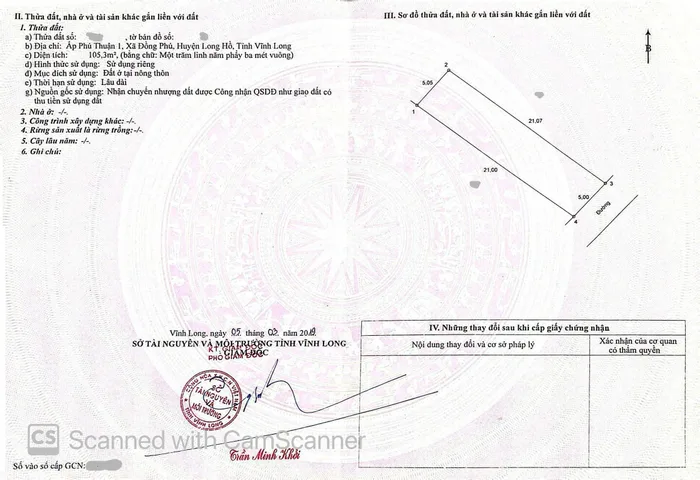 Bán Đất 105.3m2 thổ cư giá 1.1 tỷ tại - Chọn - Xã Đồng Phú Huyện Long Hồ Vĩnh Long