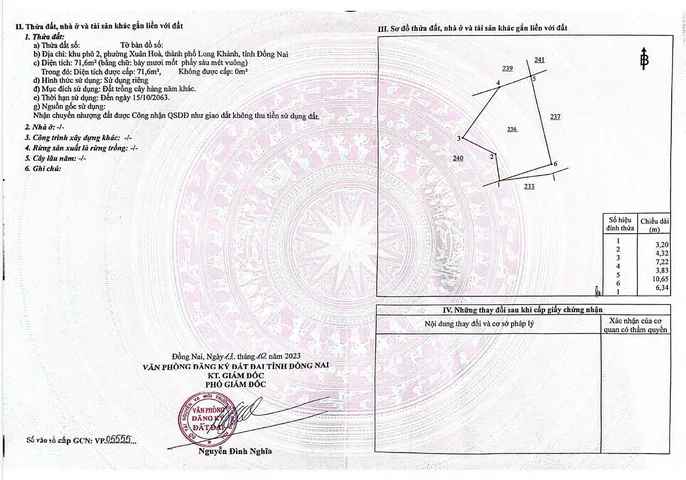 Bán Đất 260.6m2 giá 3.2 tỷ tại Đường Nguyễn Trãi Phường Xuân Hoà Thành phố Long Khánh Đồng Nai