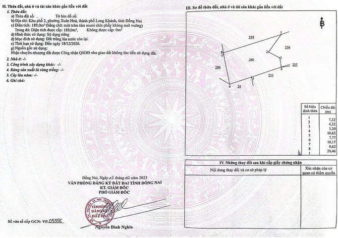 Bán Đất 260.6m2 giá 3.2 tỷ tại Đường Nguyễn Trãi Phường Xuân Hoà Thành phố Long Khánh Đồng Nai