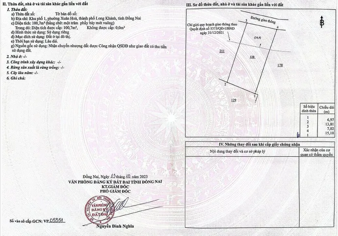 Bán Nhà riêng 100.7m2 có sẵn 100.7 m2 thổ cư giá 3.1 tỷ tại Đường Nguyễn Văn Cừ Phường Xuân Hoà Thành phố Long Khánh Đồng Nai