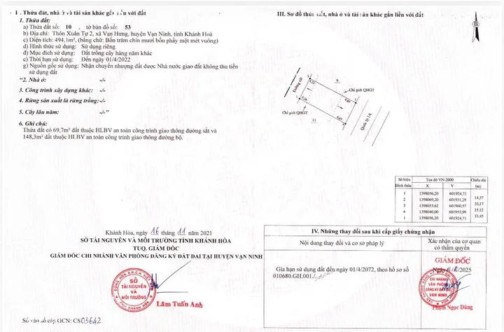 Bán Đất 494m2 có sẵn 494 m2 thổ cư giá 11.86 tỷ tại Đường Quốc Lộ 1A Xã Vạn Hưng Huyện Vạn Ninh Khánh Hòa