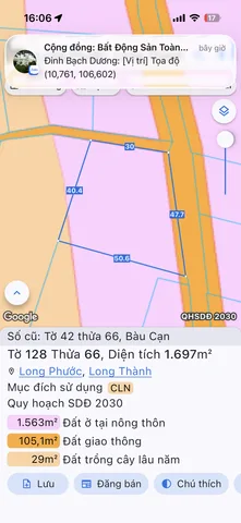 Bán Đất 1697m2 có sẵn 1504 m2 thổ cư giá 9.9 tỷ tại Xã Bàu Cạn Huyện Long Thành Đồng Nai