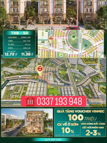 Bán căn biệt thự song lập 170m2 TH8-50 khu Thiên Hà Vinhomes Dương Kinh Hải Phòng.