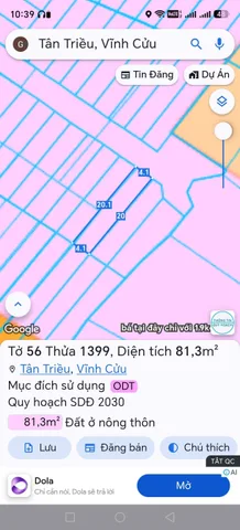 Bán Đất 81m2 thổ cư giá 690 triệu tại Đường Hương Lộ 15 Xã Bình Lợi Huyện Vĩnh Cửu cũ